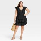 Women's Plus Size Flutter Short Sleeve Multi-tiered Dress - A New Day Black