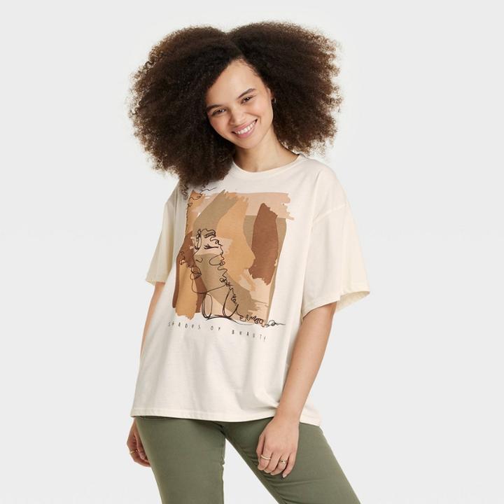 Modern Lux Women's Shades Of Beauty Short Sleeve Graphic T-shirt - Beige