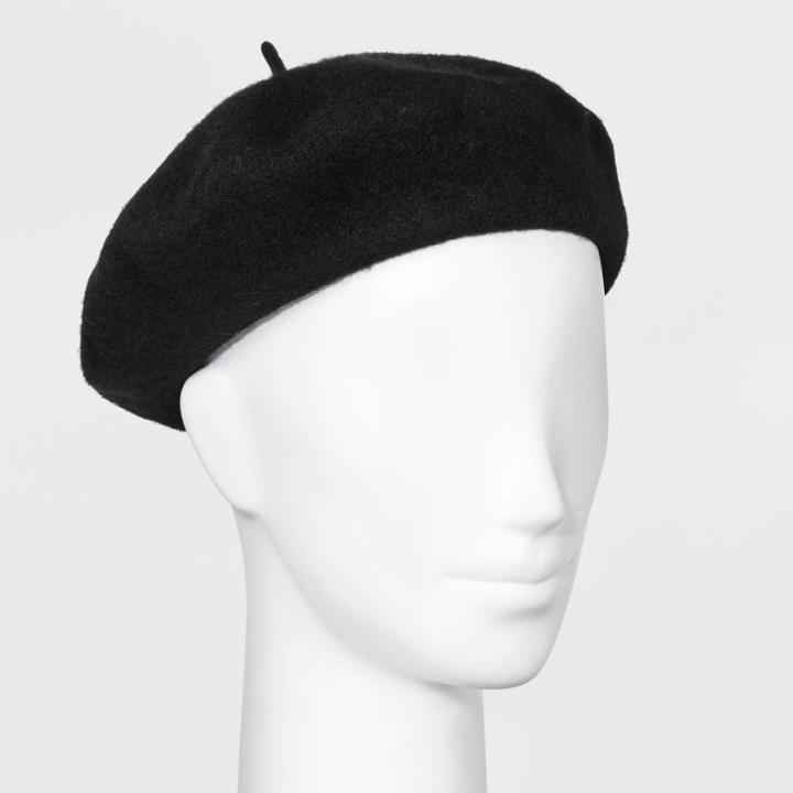 Women's Beret Knit Hat - A New Day Black