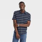Men's Striped Standard Fit Short Sleeve Button-down Shirt - Goodfellow & Co Heathered Navy Blue/striped
