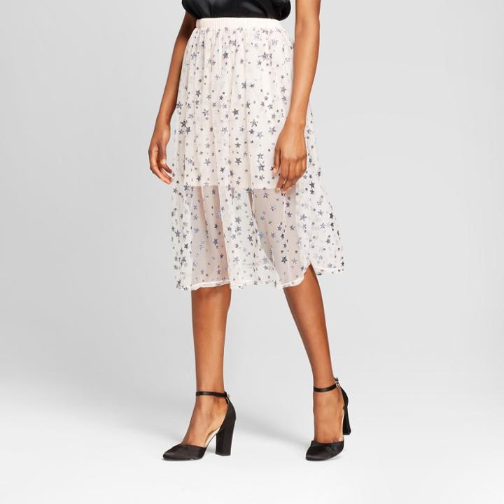 Women's Metallic Star Print Mesh Skirt - Xhilaration Blush Peach