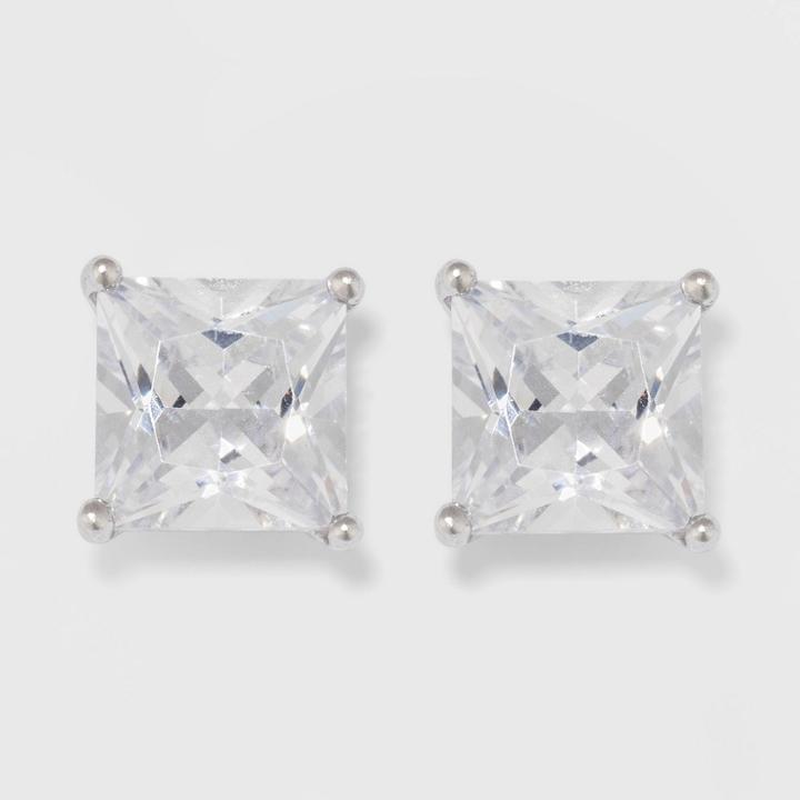 Sterling Silver Princess Cubic Zirconia Stud Fine Jewelry Earrings - A New Day