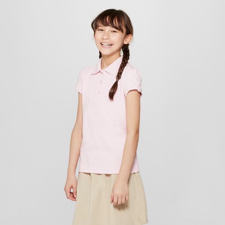 Girls' Short Sleeve Interlock Uniform Polo Shirt - Cat & Jack Pink