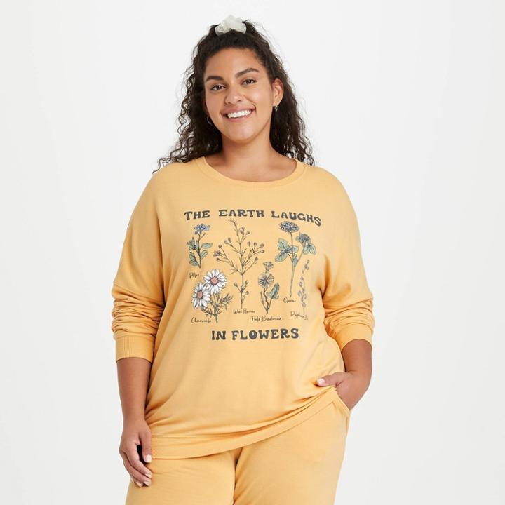 Zoe+liv Women's Plus Size Earth Laughs Graphic Sweatshirt - Yellow