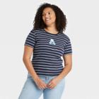 Women's Care Bears Plus Size Embroidered Baby Doll Short Sleeve Graphic T-shirt - Navy Blue