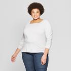 Women's Plus Size Striped Long Sleeve Square Neck T-shirt - Ava & Viv Gray/white