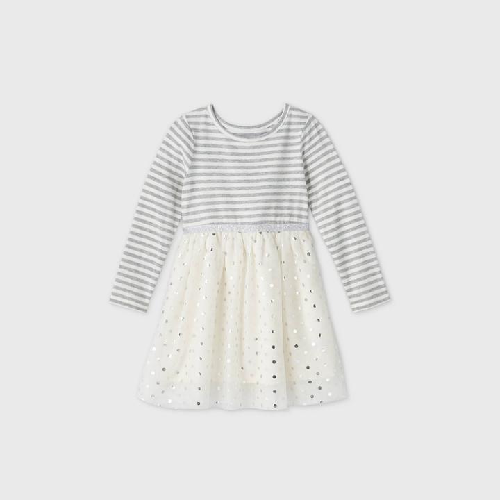Toddler Girls' Sparkle Tulle Long Sleeve Dress - Cat & Jack Cream