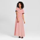 Women's Striped Short Sleeve Jersey T-shirt Midi Dress- Who What Wear Red/white Xxl, Red/white