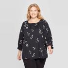 Women's Plus Size Floral Tie Short Sleeve Crewneck Top - Ava & Viv Black X, Women's,