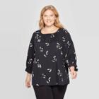 Women's Plus Size Floral Tie Short Sleeve Crewneck Top - Ava & Viv Black X, Women's,