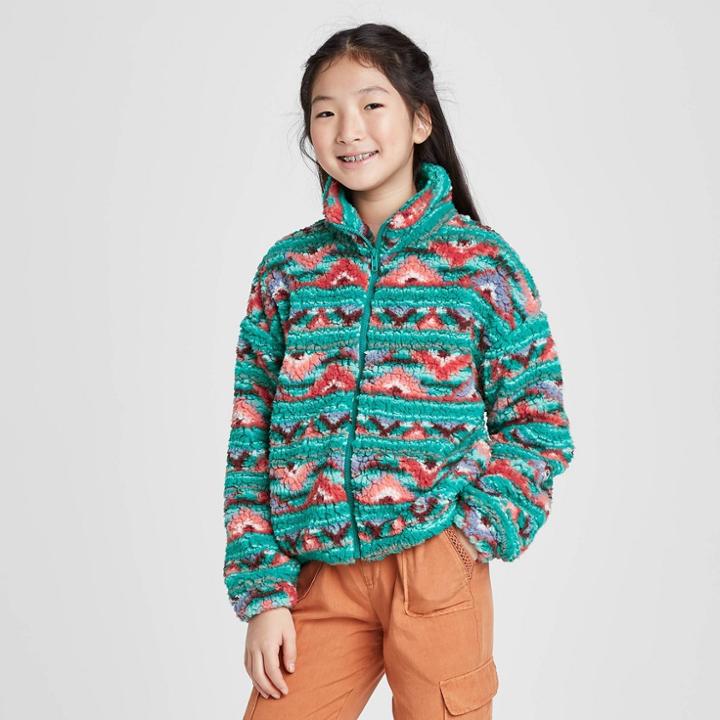 Girls' Front-zip Fuzzy Jacket - Art Class S, Girl's, Size: Small,