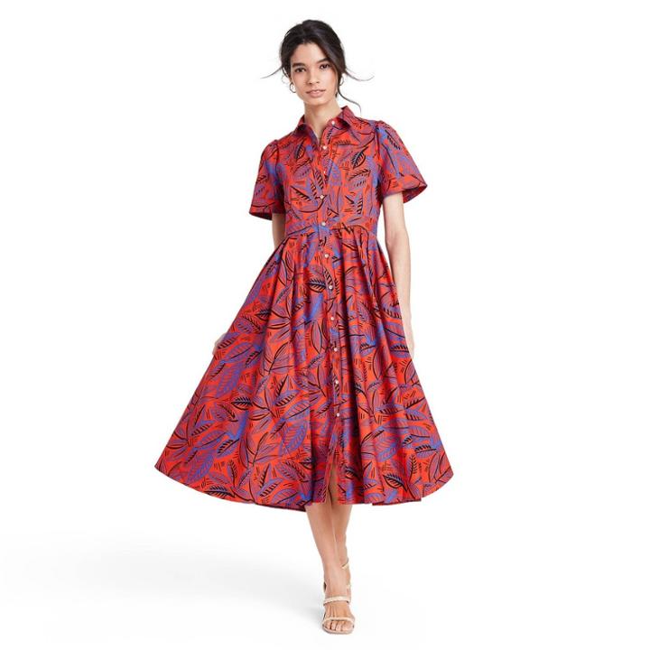 Tropical Leaf Short Sleeve Shirtdress - Alexis For Target Orange/blue Xxs