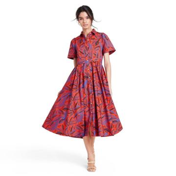 Tropical Leaf Short Sleeve Shirtdress - Alexis For Target Orange/blue Xxs