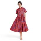 Tropical Leaf Short Sleeve Shirtdress - Alexis For Target Orange/blue Xxs