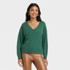 Women's Fine Gauge V-neck Sweater - A New Day Green