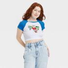 Cartoon Network Women's Powerpuff Girls Ringer Short Sleeve Cropped Graphic T-shirt - White