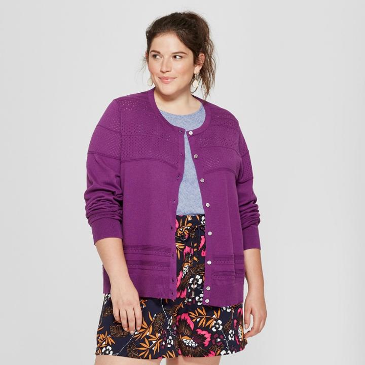 Women's Plus Size Any Day Cardigan Sweater - A New Day Purple