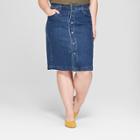 Women's Plus Size Button Front Midi Skirt - Universal Thread Medium Wash