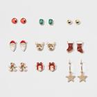 Girls' 9pk Holiday Earrings - Cat & Jack One Size,