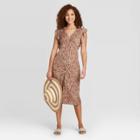 Women's Animal Print Short Sleeve Button-front Dress - A New Day Brown