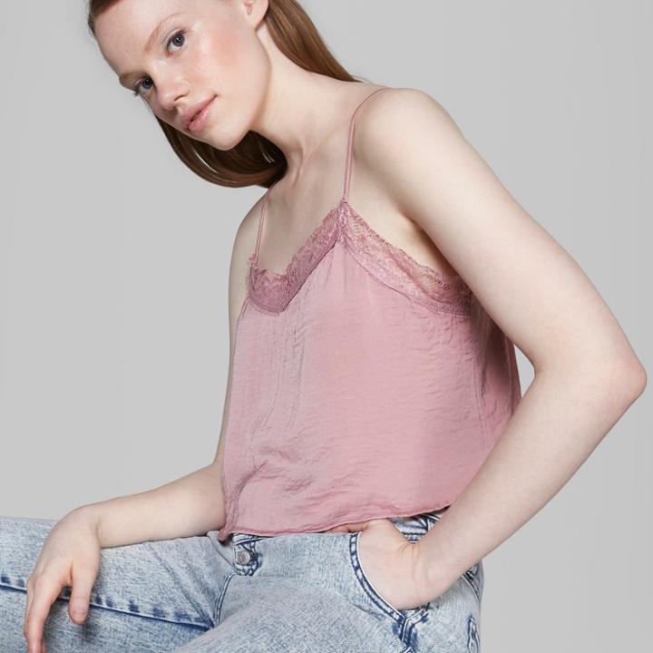 Women's Lace Trim Woven Cami - Wild Fable Old Rose