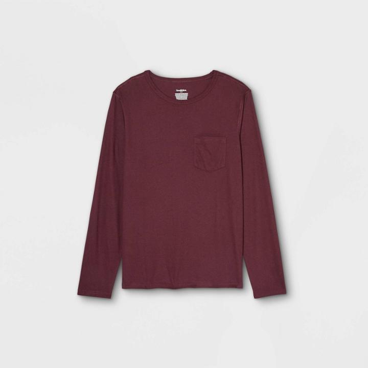 Men's Adaptive Loose Fit Long Sleeve Crewneck T-shirt - Goodfellow & Co Pomegranate Red