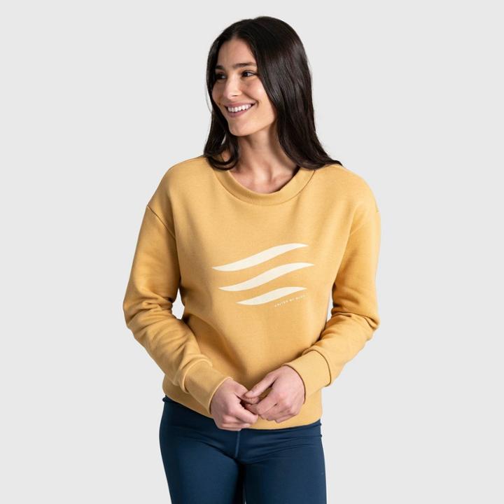 Women's United By Blue Logo Waves Graphic Pullover Sweatshirt - Curry