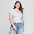 Women's Plus Size V-neck Short Sleeve T-shirt - Ava & Viv Pale Blue