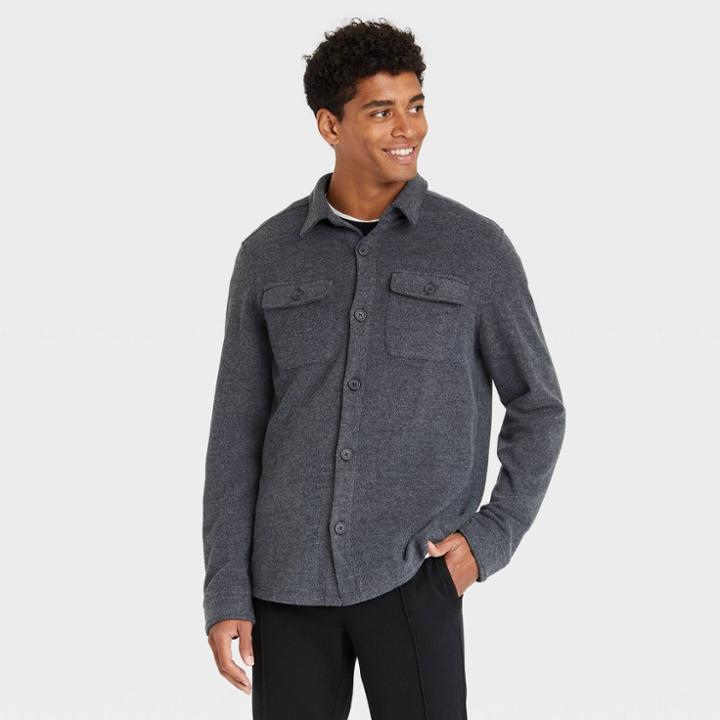 Men's Regular Fit Stretch Canvas Chore Shirt Jacket - Goodfellow & Co Black