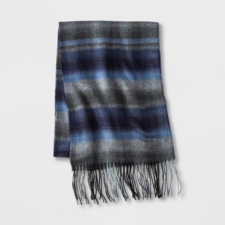 Men's Striped Brushed Fringe Wrap Scarf - Goodfellow & Co Blue
