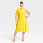 Women's Plus Size Elbow Sleeve One Shoulder Knit Dress - Who What Wear Light Yellow