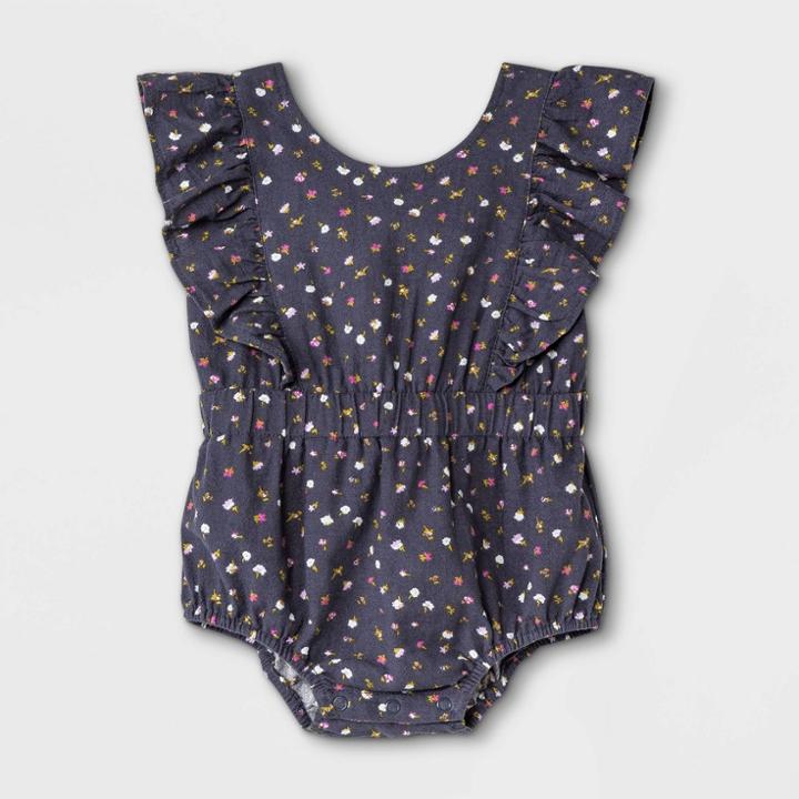 Baby Girls' Floral Woven Cinched Waist Romper - Cat & Jack Navy Newborn, Blue