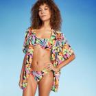 Women's Button-up Cover Up Short Sleeve Shirtdress - Wild Fable Multi Tropical Print