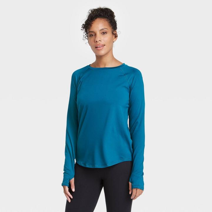 Women's Essential Crewneck Long Sleeve T-shirt - All In Motion Teal