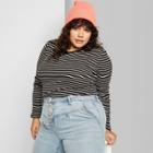 Women's Plus Size Striped Long Sleeve Crewneck T-shirt - Wild Fable Black/white 1x, Women's,