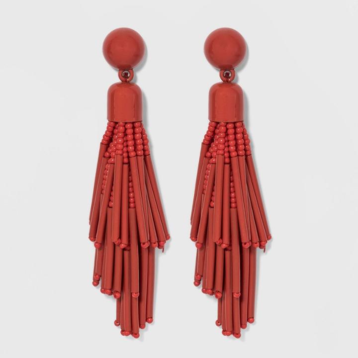 Linear Beaded Tassel Drop Earrings - A New Day Red