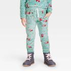 Toddler Girls' Fleece Floral Jogger Pants - Cat & Jack Teal Green
