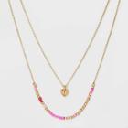No Brand 14k Gold Dipped Morse Code 'let Love Shine' Beaded Necklace Duo - Pink