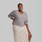 Women's Plus Size V-neck Pullover Sweater - Wild Fable Gray