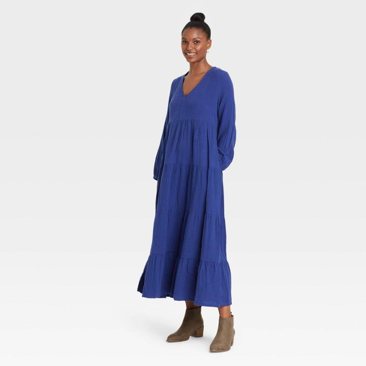 Women's Balloon Long Sleeve Tiered Dress - Universal Thread Blue