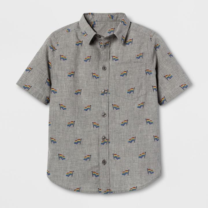 Target Pride Kids' Woven Short Sleeve Button-down Shirt - Heather Flag Print Xl, Boy's, Gray