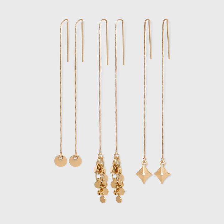Gold Disc Chain Threader Trio Earring Set 3pc - Wild Fable Gold