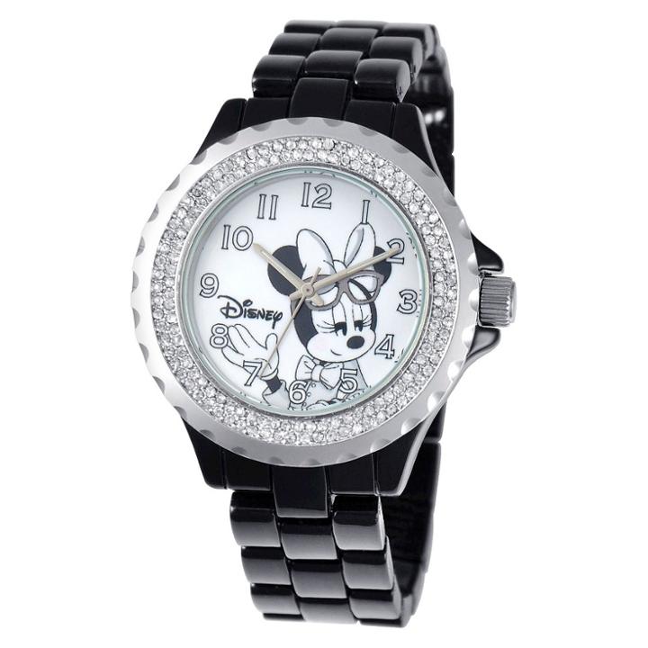 Women's Disney Minnie Mouse Enamel Sparkle Watch - Black
