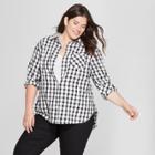 Women's Plus Size Long Sleeve Plaid No Gap Button-down Shirt - Ava & Viv Black/white