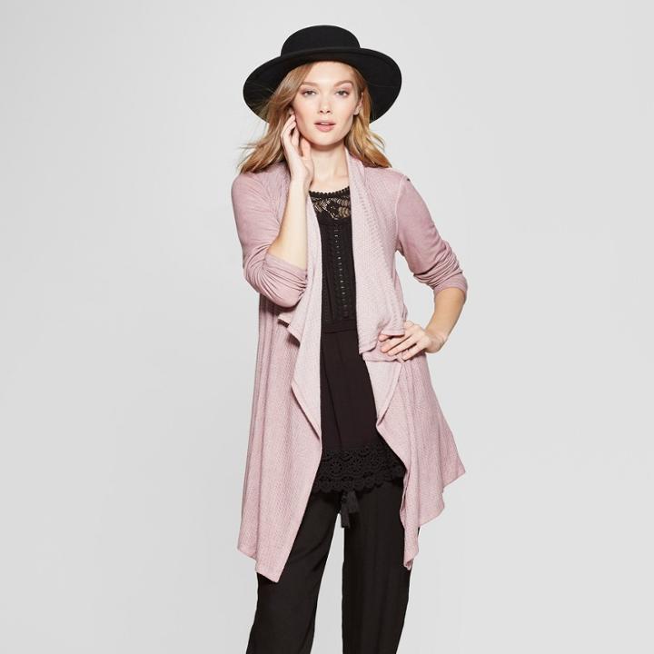 Women's Long Sleeve Waffle Knit Open Cardigan - Knox Rose Misty Rose