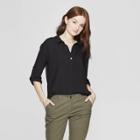 Women's Long Sleeve Collared Popover Shirt - A New Day Black