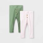 Baby Girls' 2pk Ribbed Pull-on Pants - Cat & Jack Light Olive