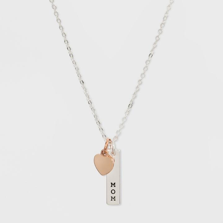 Target Silver Plated Heart Mom Two Tone Charm Necklace - Silver/rose Gold, Girl's