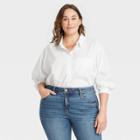 Women's Plus Size Long Sleeve Button-down Oversized Tunic - Ava & Viv White X