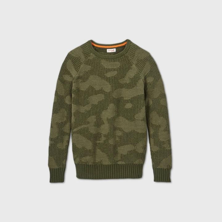 Boys' Holiday Camo Print Crew Neck Sweater - Cat & Jack Green